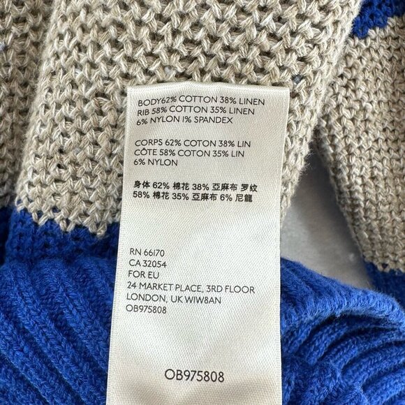 Free People Sweater Size L Cassidy Off The Shoulder Striped Tie Neck Tunic Blue - Picture 8 of 11